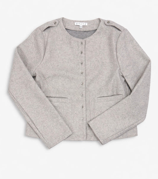 Heather Gray Classic Decorative Button Cropped Jacket