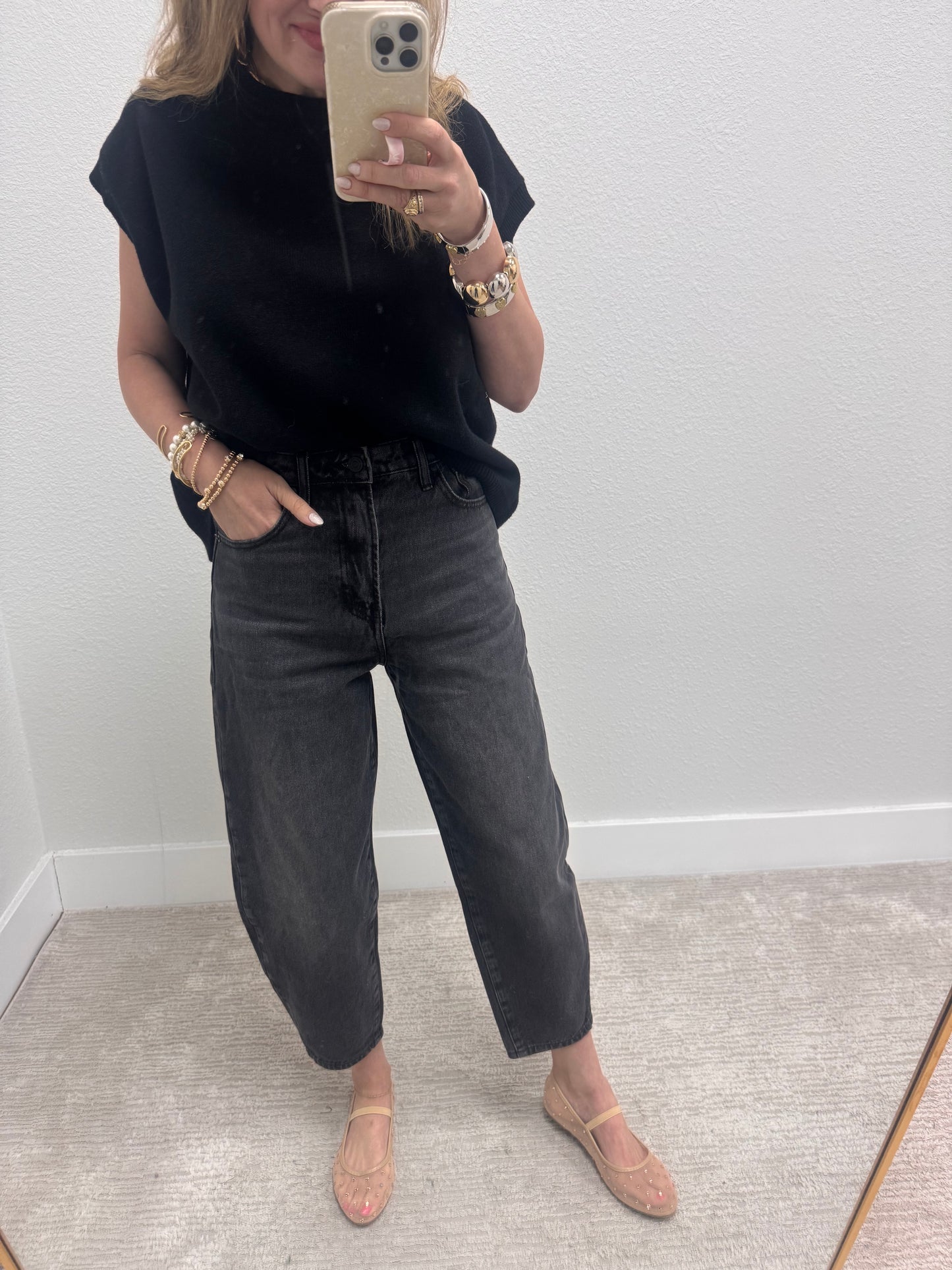 KanCan Dark Gray/Black Barrel Jeans