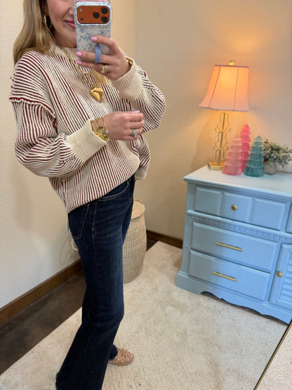 Burgundy Two Tone Crew-Neck Sweater FS