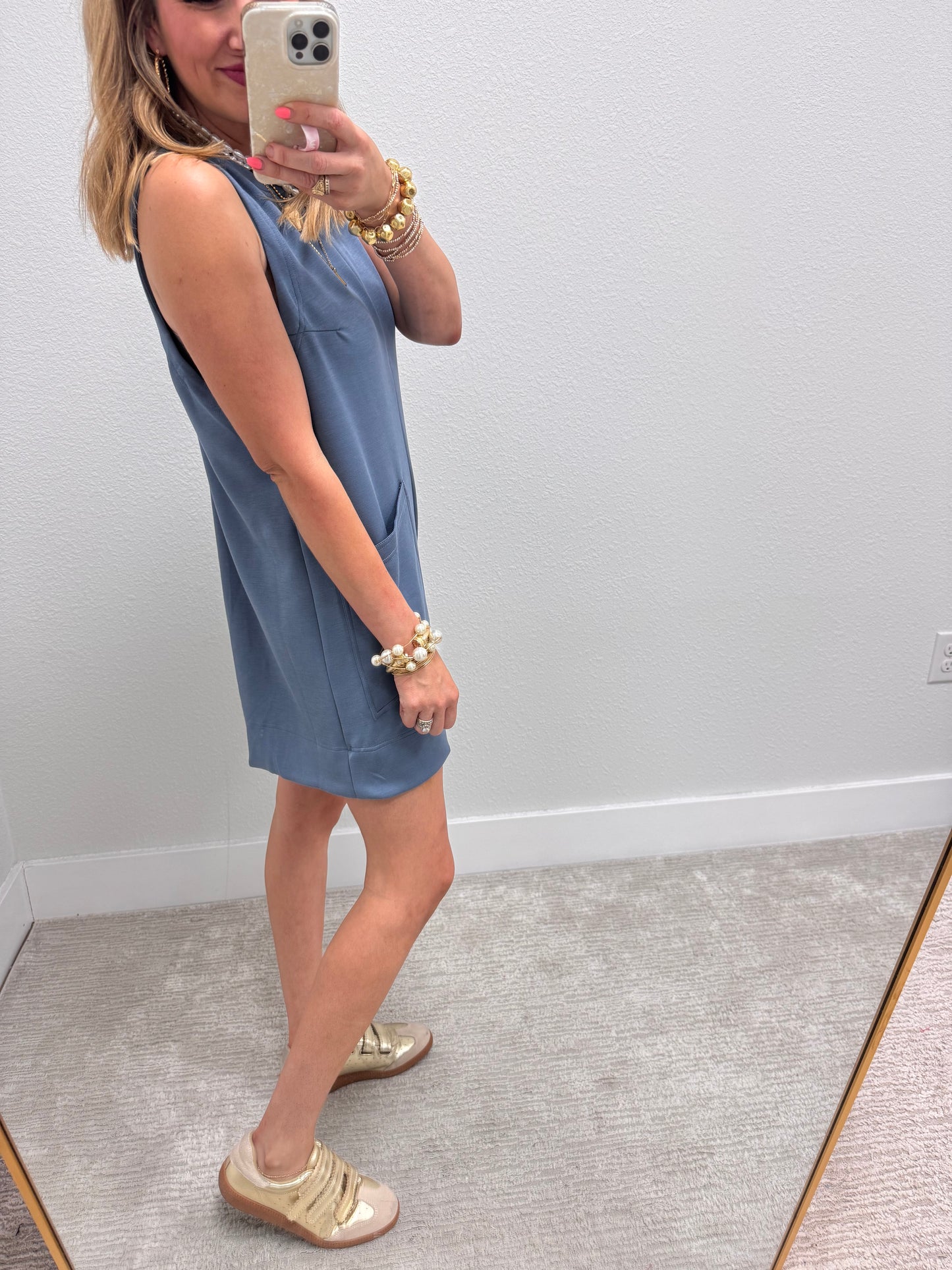 Denim Blue Solid Romper with Front Pockets