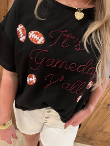 Black Threaded It’s Gameday Y’all  Top