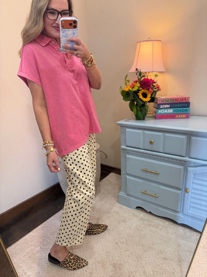 Ivory & Cream Polka Dots String Barrel Pants