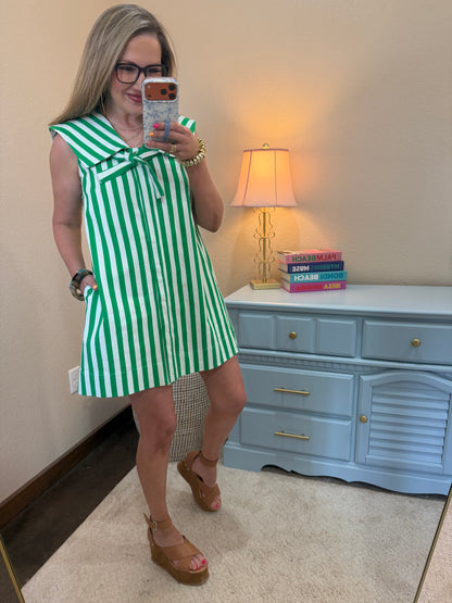 Kelly Green Stripe Sailor Neck Dress