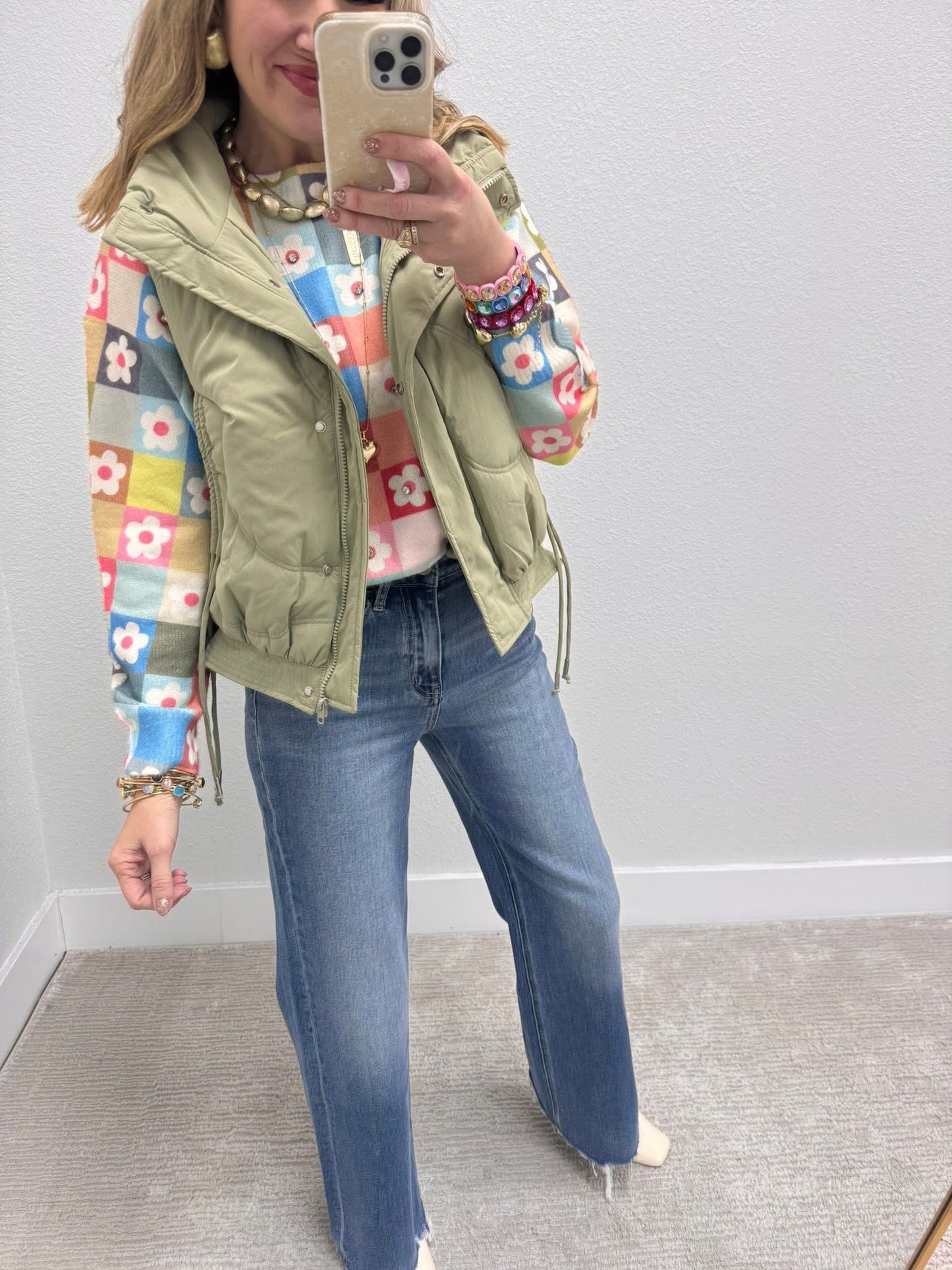 Dusty Sage High Neck Quilting Puffer Vest