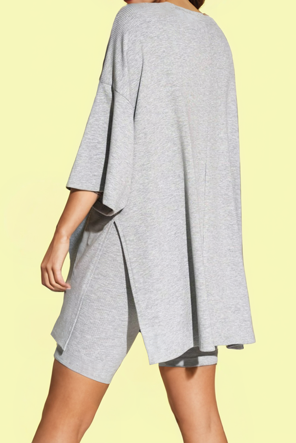 Gray Oversized Loose Tee and Skinny Shorts Set