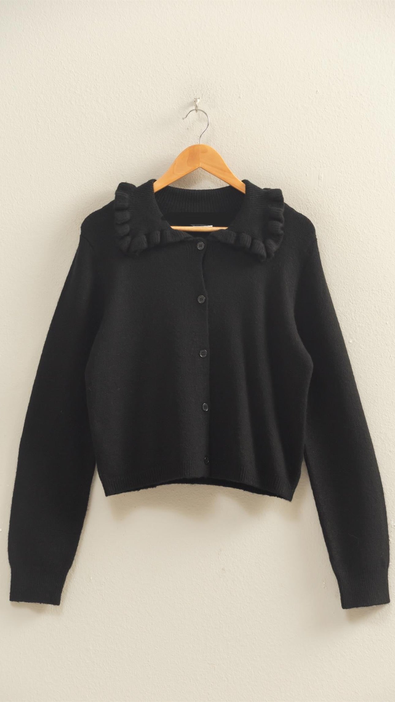 Black Ruffle Collar Cardigan Sweater