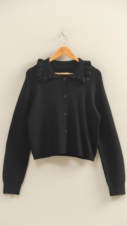 Black Ruffle Collar Cardigan Sweater
