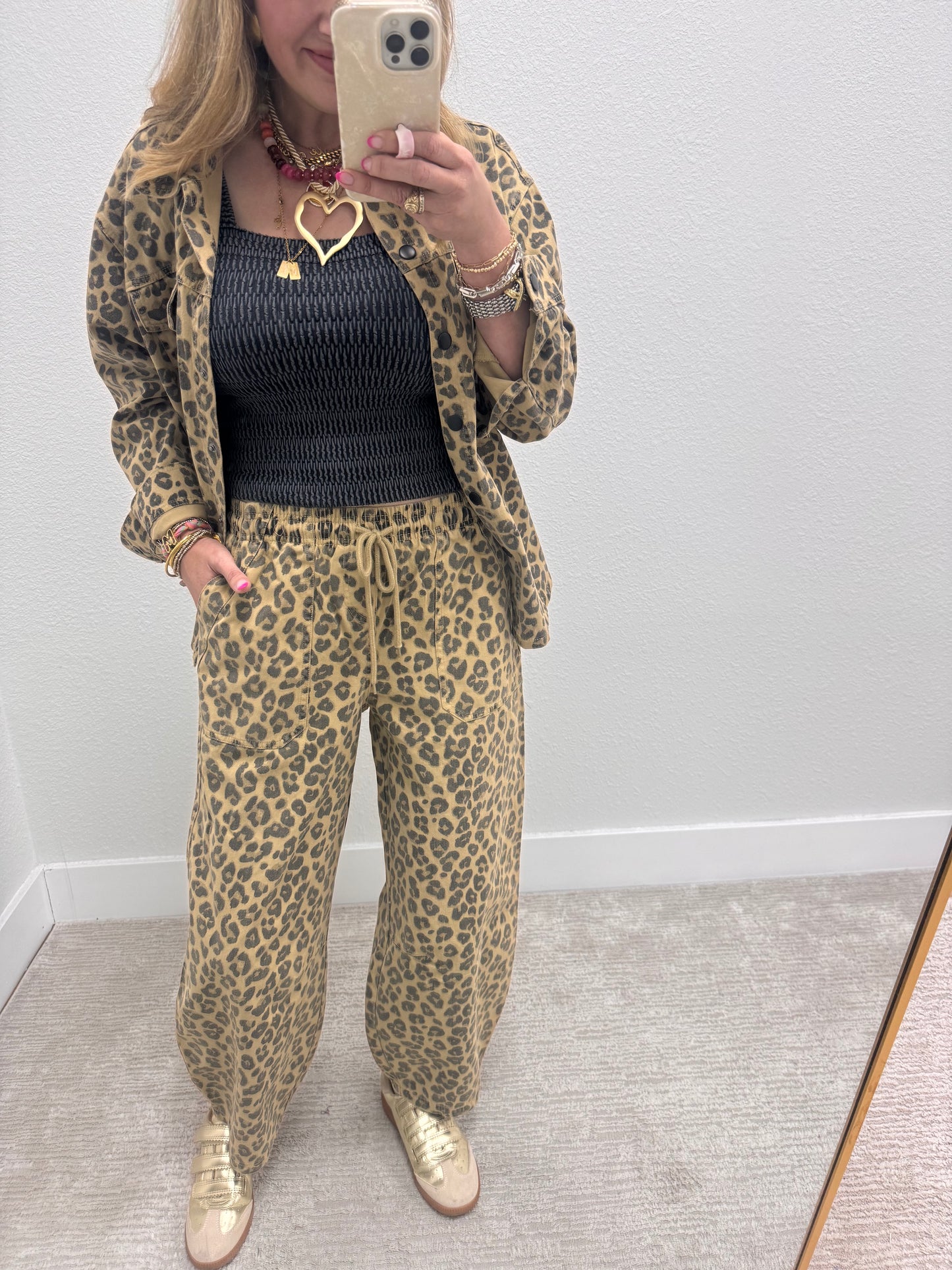 Leopard Denim Jogger Pants