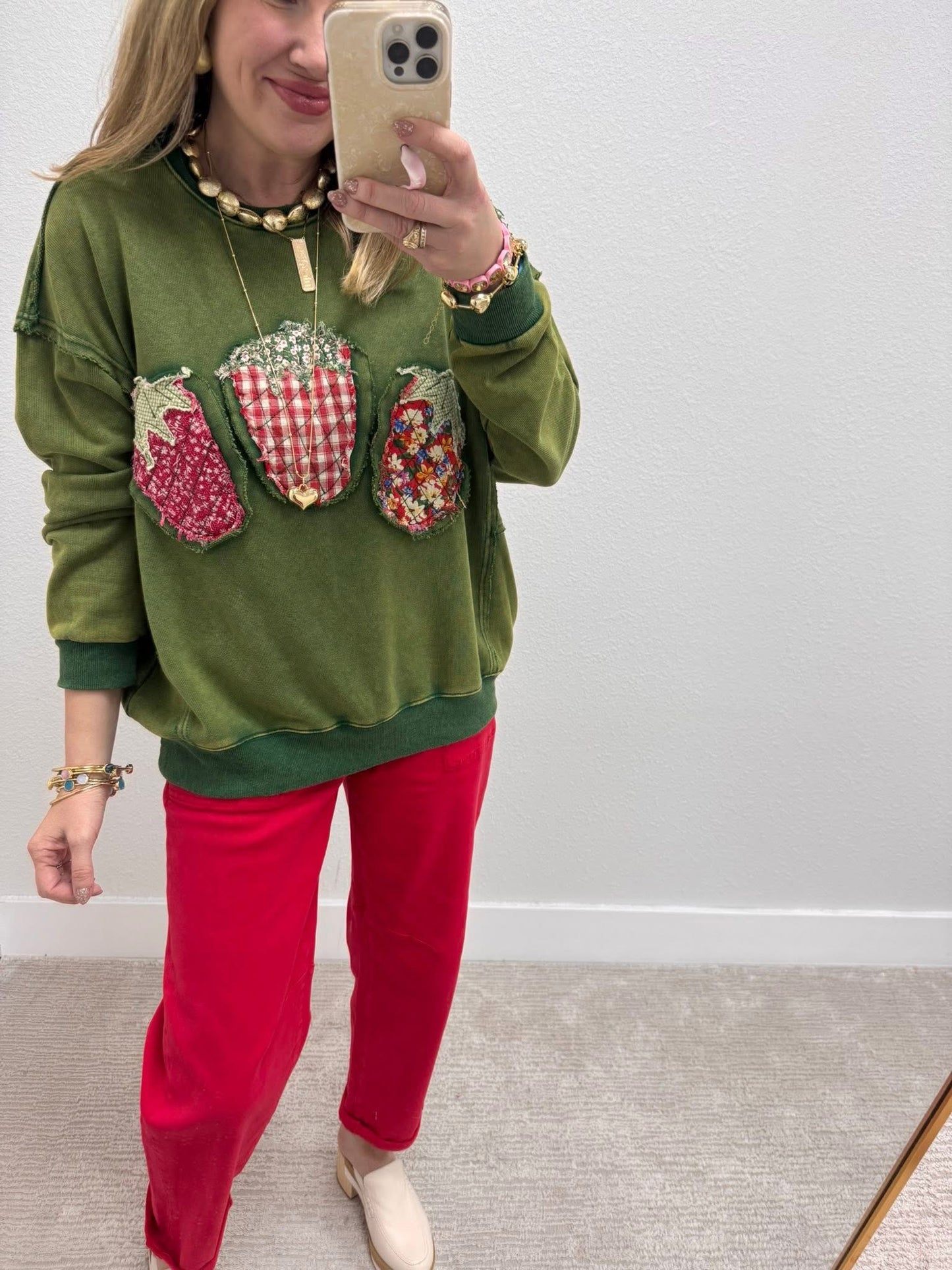 Juniper Green Fruit Patch Pullover Top