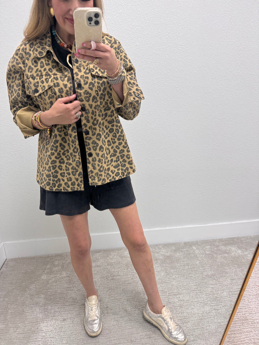 Oversized Leopard Denim Shacket