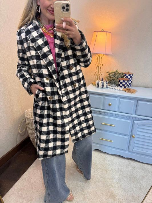 Black and White Textured Tweed Double Button Jacket PRE ORDER