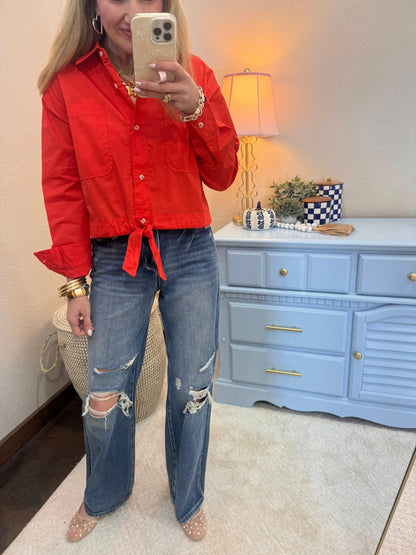 Red Tie Front Blouse