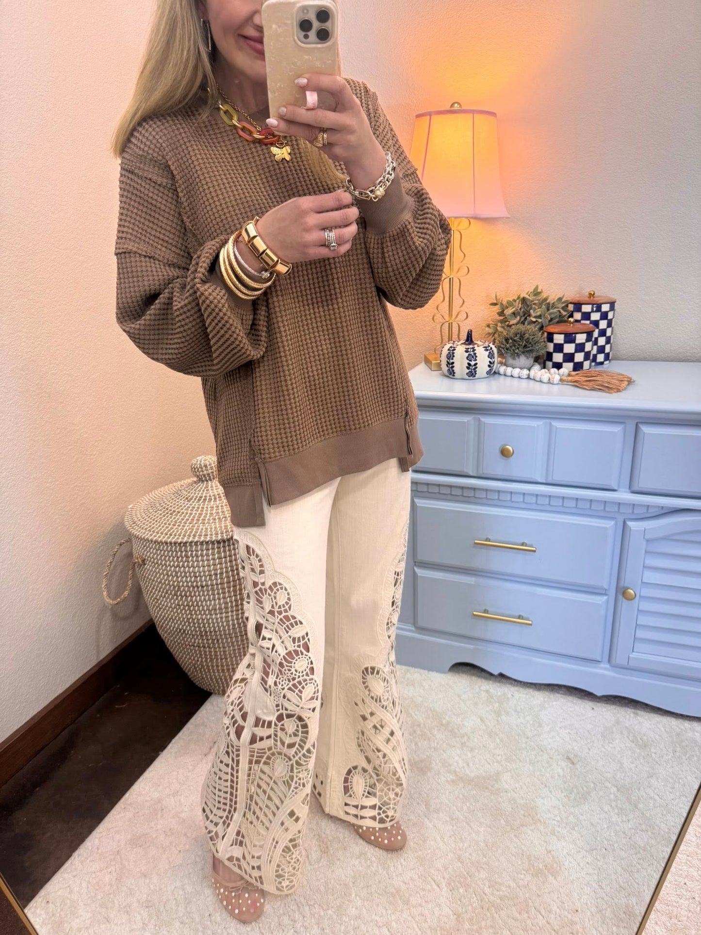 Cream Lace Leg Jeans