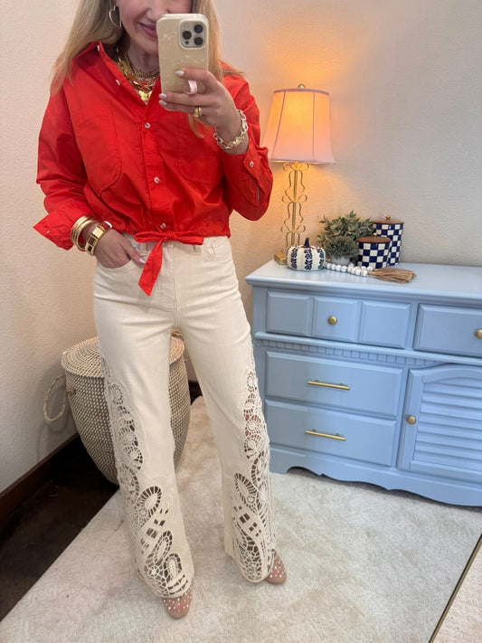 Cream Lace Leg Jeans