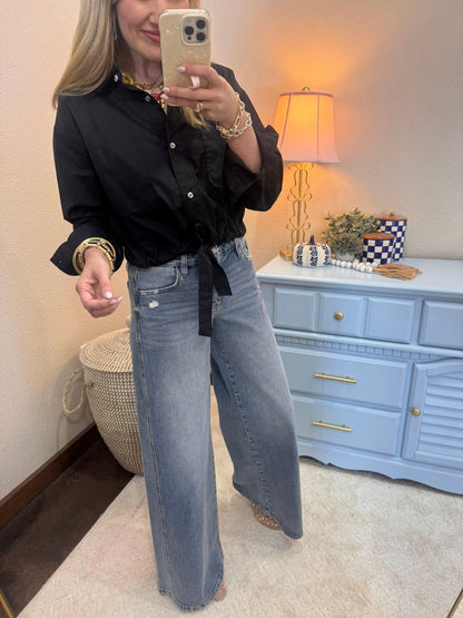 Black Tie Front Blouse