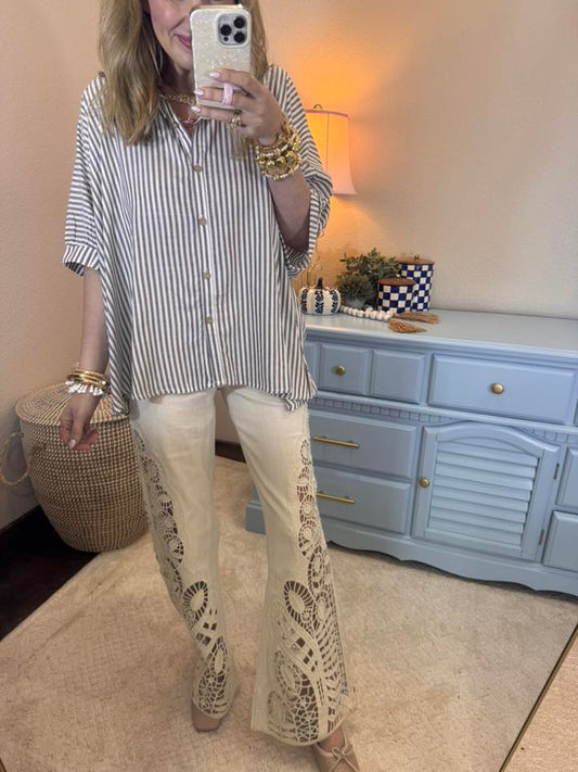 Brown Striped Dolman Sleeve Top