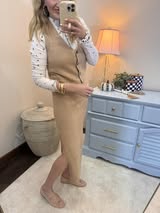 Dark Taupe Button Front Vest & Midi Skirt Knit Set