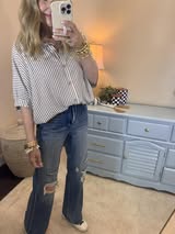 Brown Striped Dolman Sleeve Top