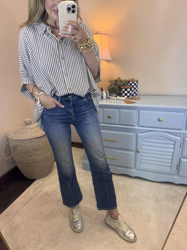 Black and White Striped Dolman Sleeve Top