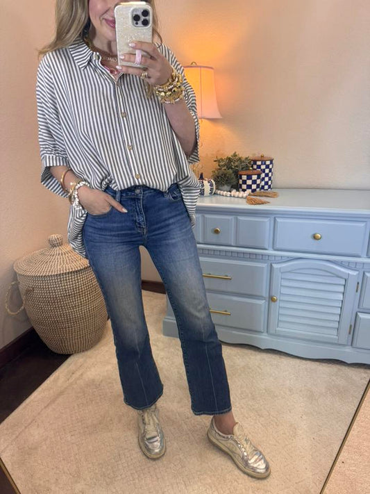 Black and White Striped Dolman Sleeve Top
