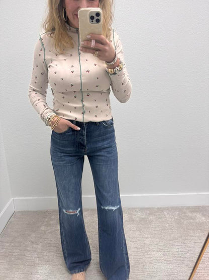 Ecru Cherry Print Thermal Top