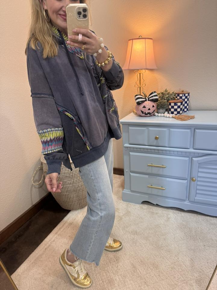 Blue Daisy Patch Hooded Sweat Shirt