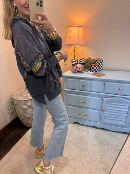 Blue Daisy Patch Hooded Sweat Shirt