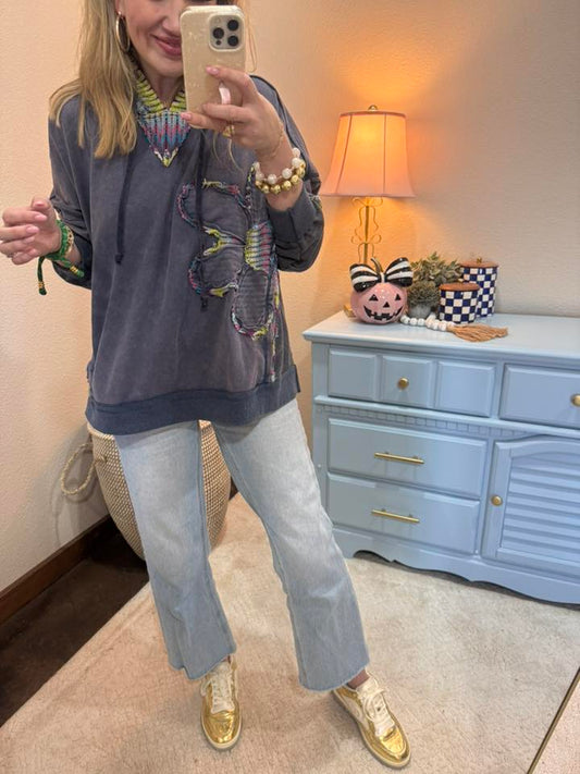 Blue Daisy Patch Hooded Sweat Shirt