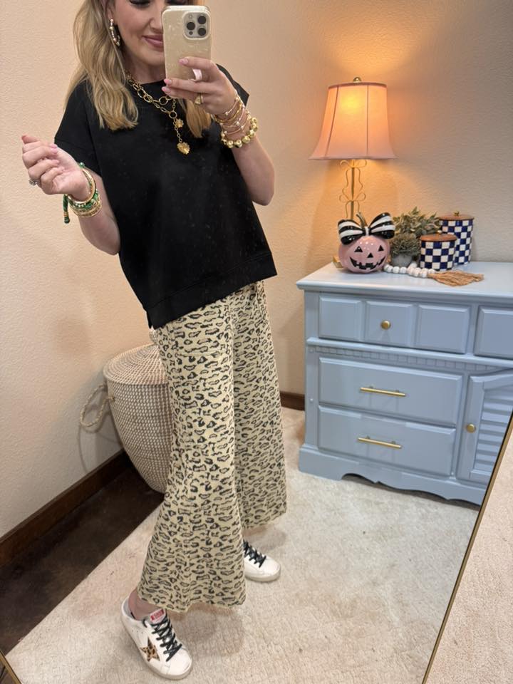 Faded Olive Animal Print Mineral Washed Terry Knit Pants