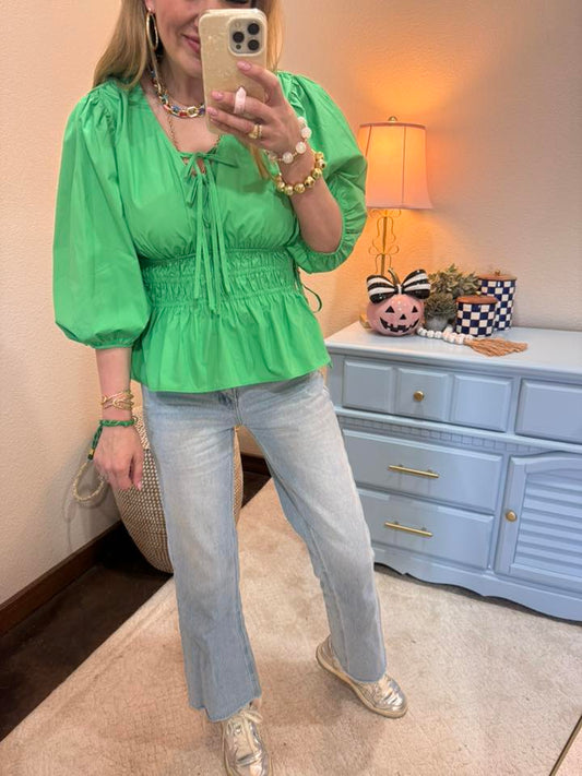 Kelly Green Poplin Waist Top