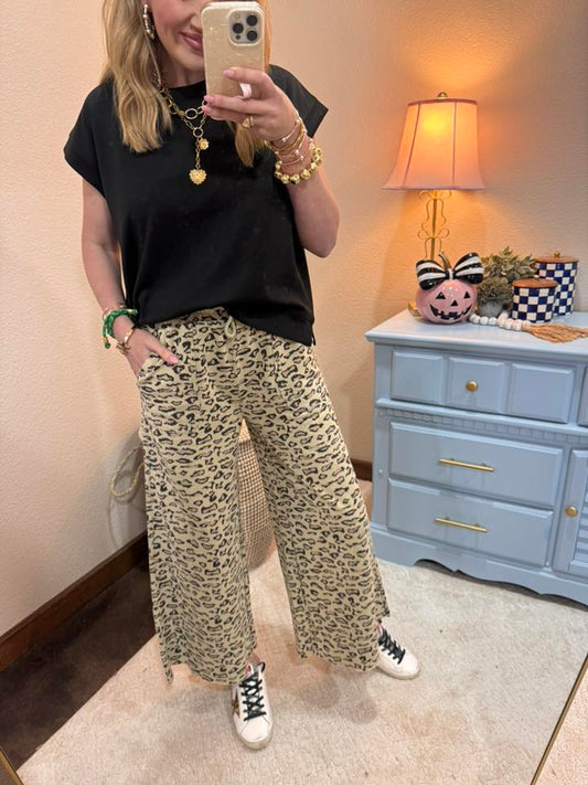 Faded Olive Animal Print Mineral Washed Terry Knit Pants