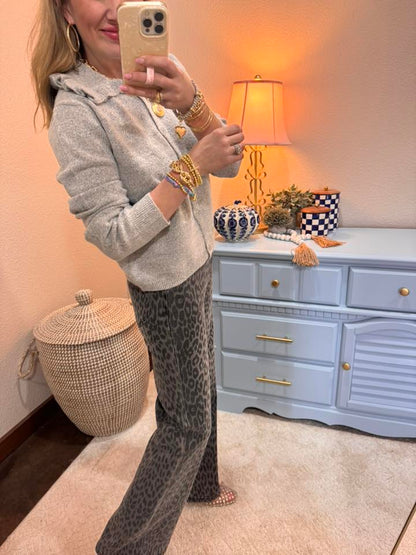  Gray Ruffle Collar Cardigan Sweater