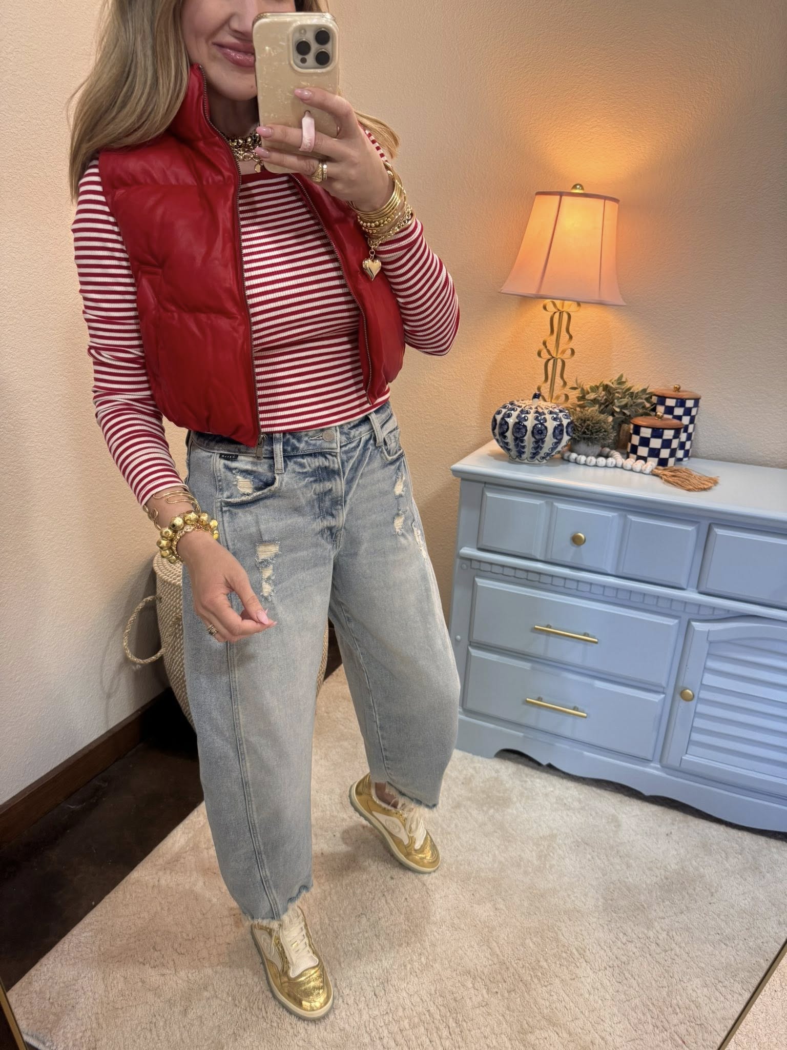 Red Faux Leather Puffer Vest