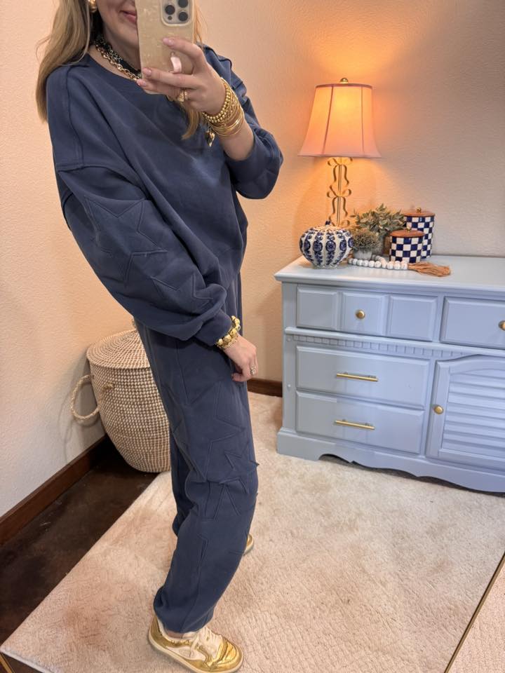 Dusty Navy Star Patch Two Piece Star Set