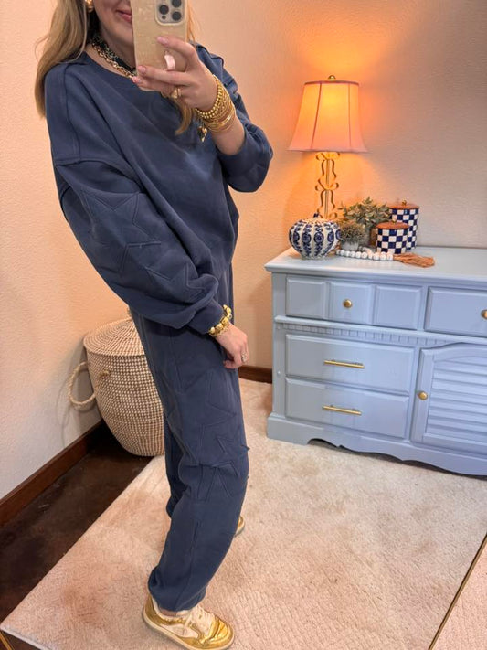 Dusty Navy Star Patch Two Piece Star Set