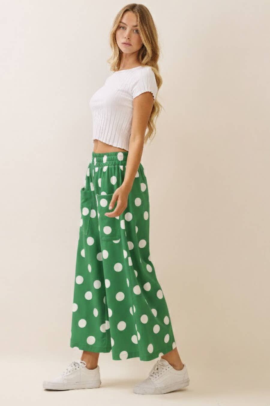 Polka Dot Pull-on Pants: Green White