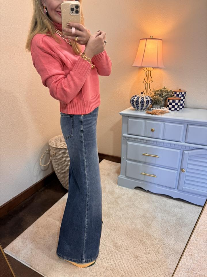 Taffy Pink High Roll Neck Sweater