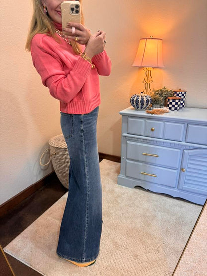 Taffy Pink High Roll Neck Sweater