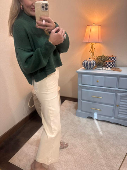 Dark Green Crop Mock Neck