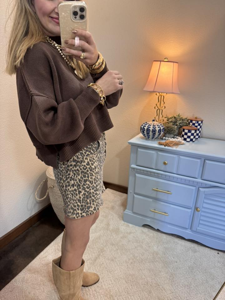 Brown Crop Mock Neck