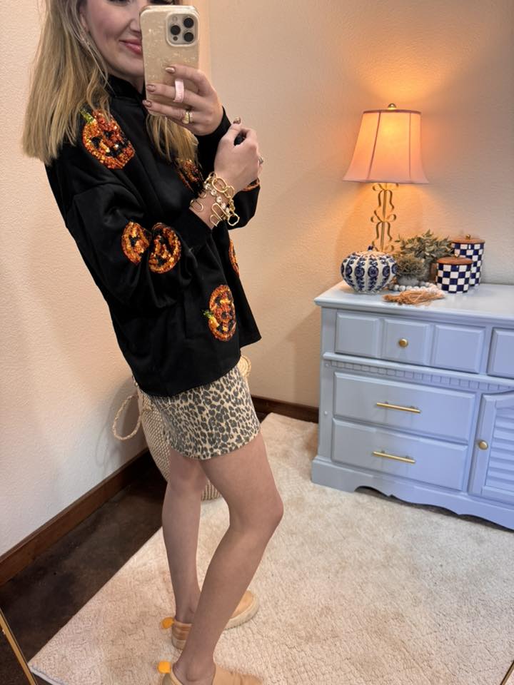 Black Sequin Pumpkin Patches Hoodie