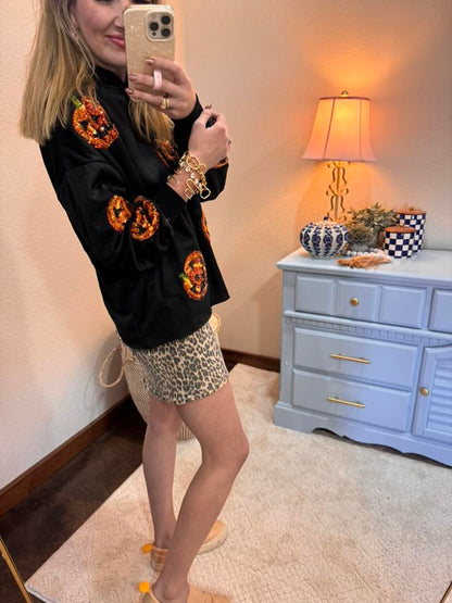 Black Sequin Pumpkin Patches Hoodie