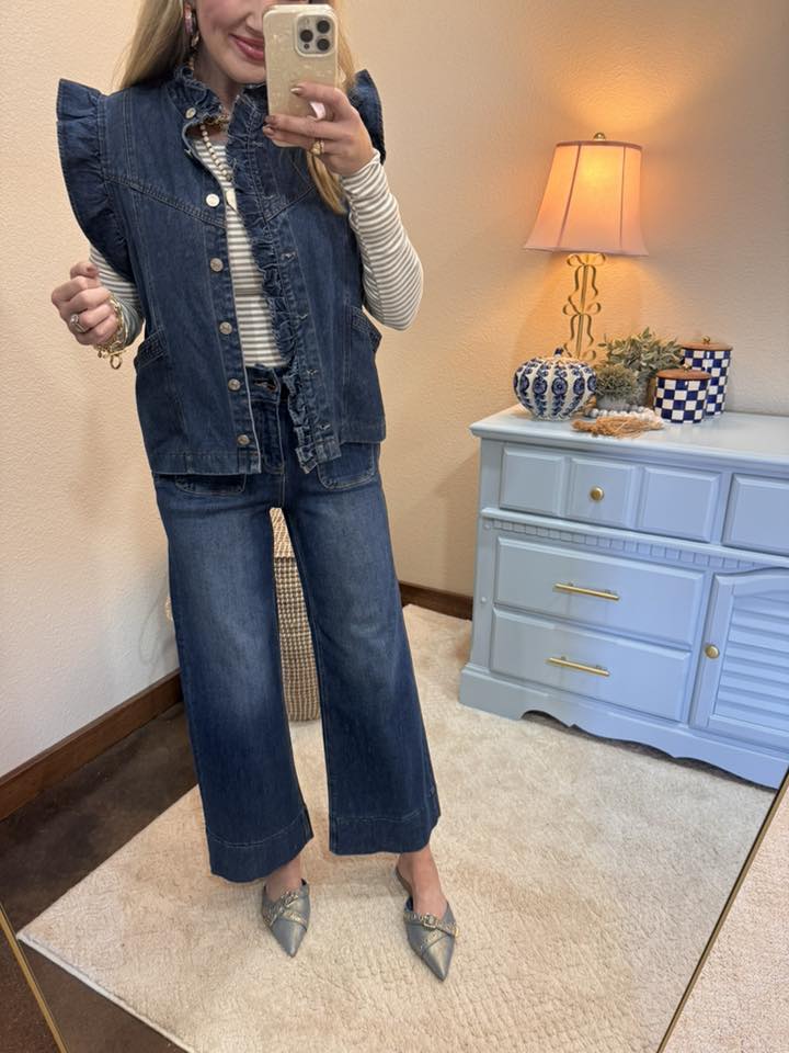 Dark Wash Denim Ruffle Vest