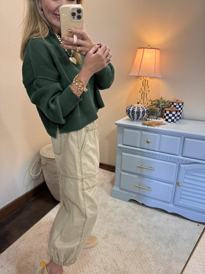 Sage Green Elastic Waist Balloon Style Jogger Pants