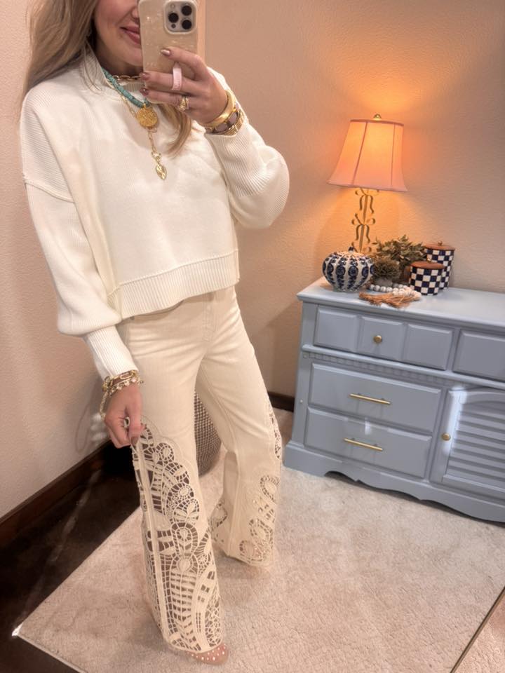  Ivory Crop Mock Neck