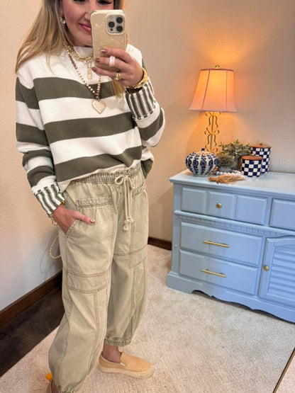 Sage Green Elastic Waist Balloon Style Jogger Pants