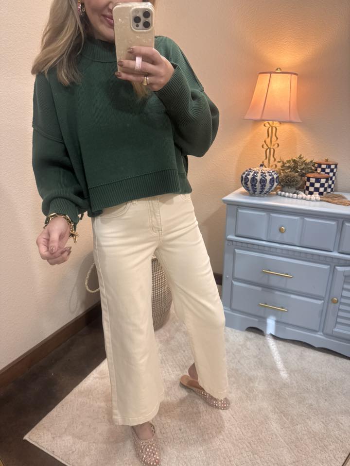 Dark Green Crop Mock Neck