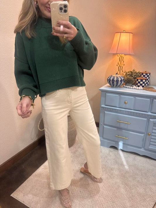 Dark Green Crop Mock Neck