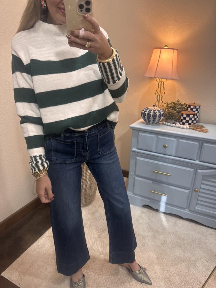 Dk Green Striped Sweater