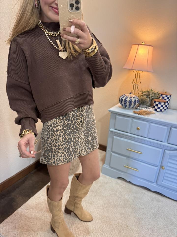 Brown Crop Mock Neck